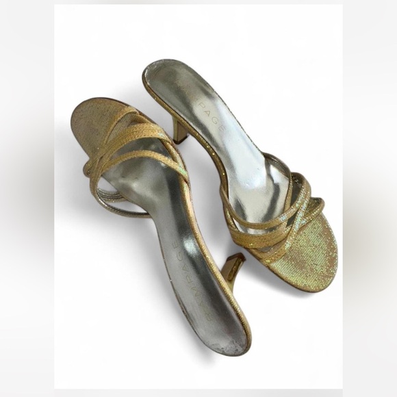 Vintage Rampage Gold kitten mule sandals heels - Picture 1 of 5